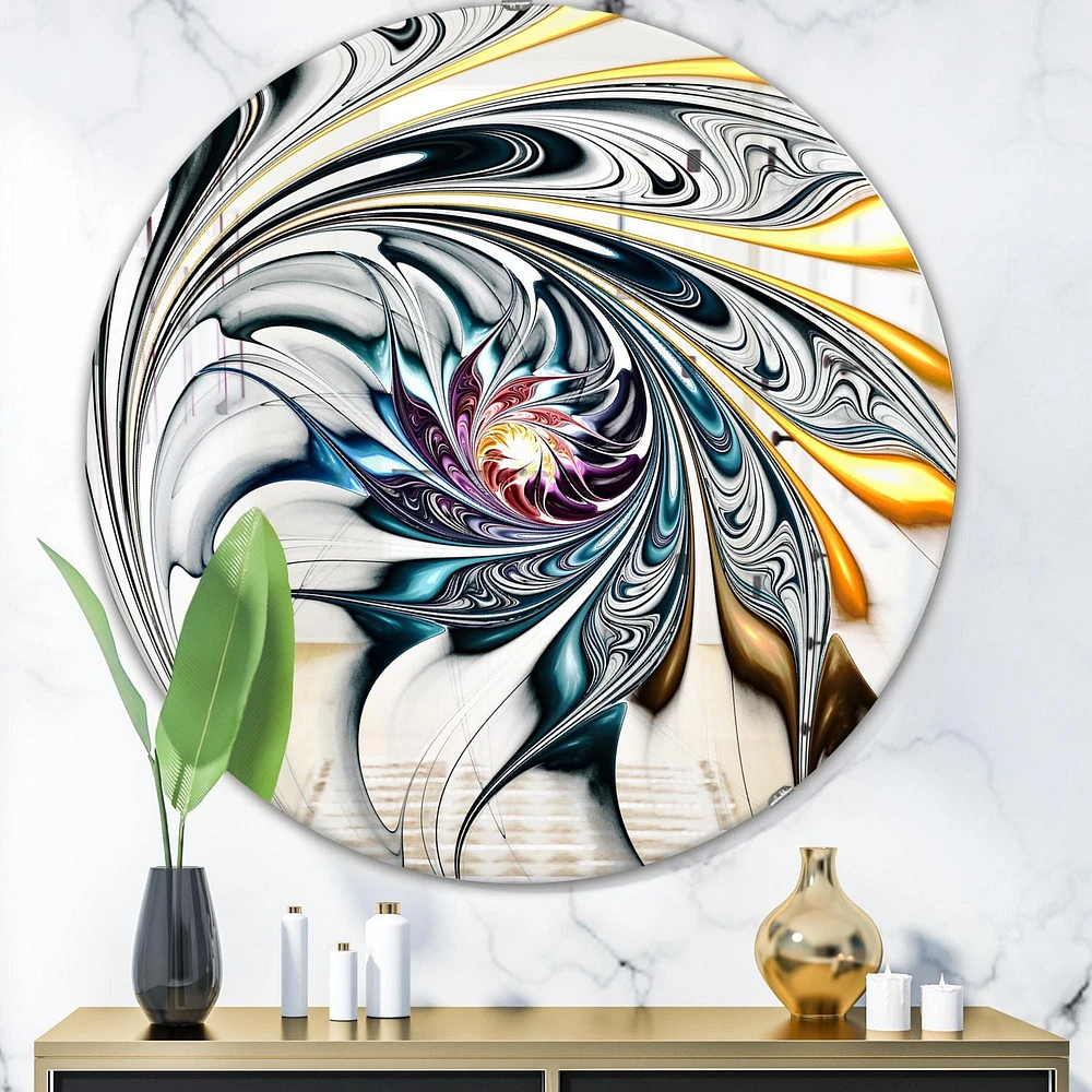 Designart 'White Stained Glass Floral Art' Miroir Moderne - Miroir Mural Contemporain Ovale ou Rond -24x24