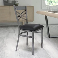 HERCULES Series Clear Coated ''X'' Back Metal Restaurant Chair - Black Vinyl Seat
