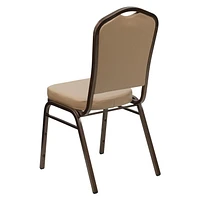 4 Pk. HERCULES Series Crown Back Stacking Banquet Chair in Tan Vinyl - Copper Vein Frame
