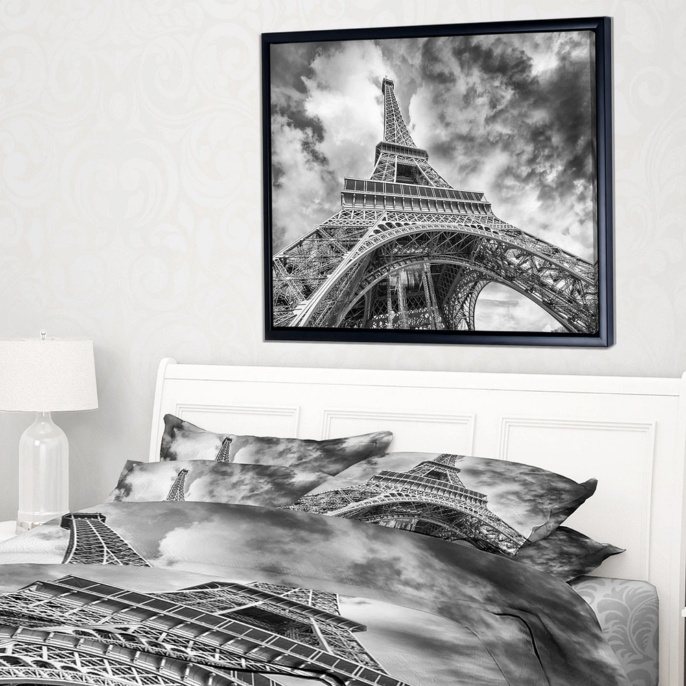 Design Art Black And White View of Paris Paris Eiffel Tower Framed Canvas Art Print