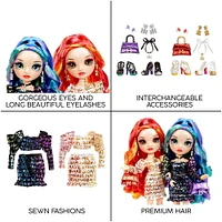 Poupées-mannequins Rainbow High de série spéciale, paquet de 2 jumelles, Laurel & Holly De'Vious –vêtues de tenues imprimées métallisées aux couleurs de l’arc-en-ciel avec accessoires de poupée – exce