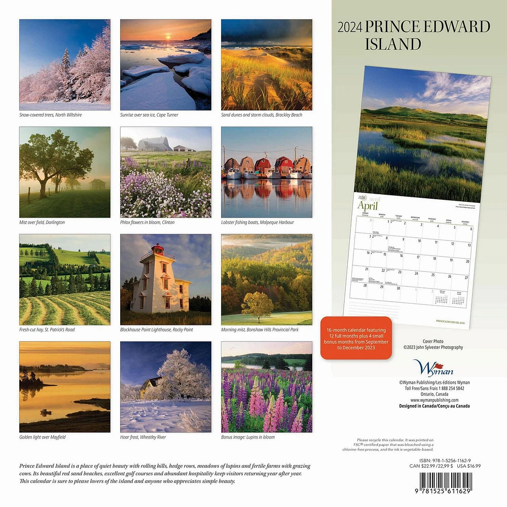 Wyman Publishing L'Île-du-Prince-Édouard 2024 30.48x60.96 CM Mur Carré Calendrier, 9781525611629