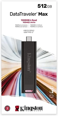 Kingston DataTraveler Max Clé USB USB-C 512 Go avec performance USB 3.2 Gen 2 (DTMAX/512GBCR)