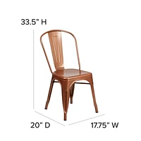 Commercial Grade 4 Pack Copper Metal Indoor-Outdoor Stackable Chair