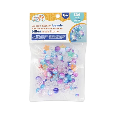 TINY HANDS Unicorn Fashion Beads, Round, Star Shape, 124 pack, Age 6+, Kids, Crafts, BEADS MER MIX 124PCS