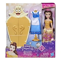 Disney Princesses Belle et son armoire, poupée mannequin avec accessoires, jouets La Belle et la Bête pour enfants, à partir de 3 ans