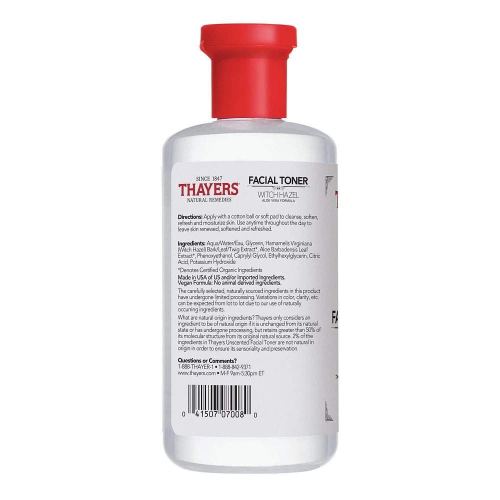 THAYERS Tonique Visage Non Parfumé Sans alcool formule à l'hamamélis et à l'aloès 355ml Tonique Visage Sans Alcool