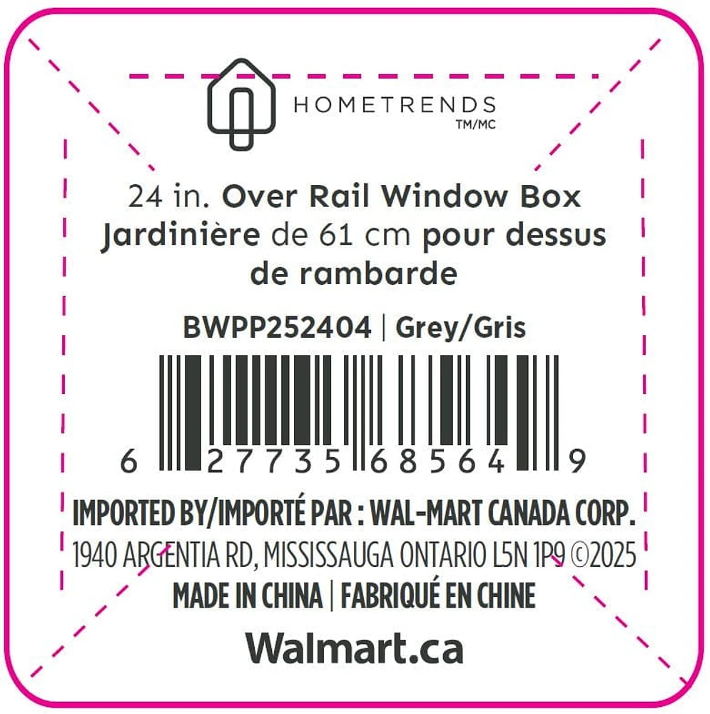 Hometrends Jardinière de 61 cm pour dessus de rambarde Jardinière de 61 cm pour dessus de rambarde