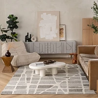 Tapis d'interieur exterieur abstrait Rug Branch Hogar, gris creme, moderne - Salon, chambre, salle a manger et cuisine