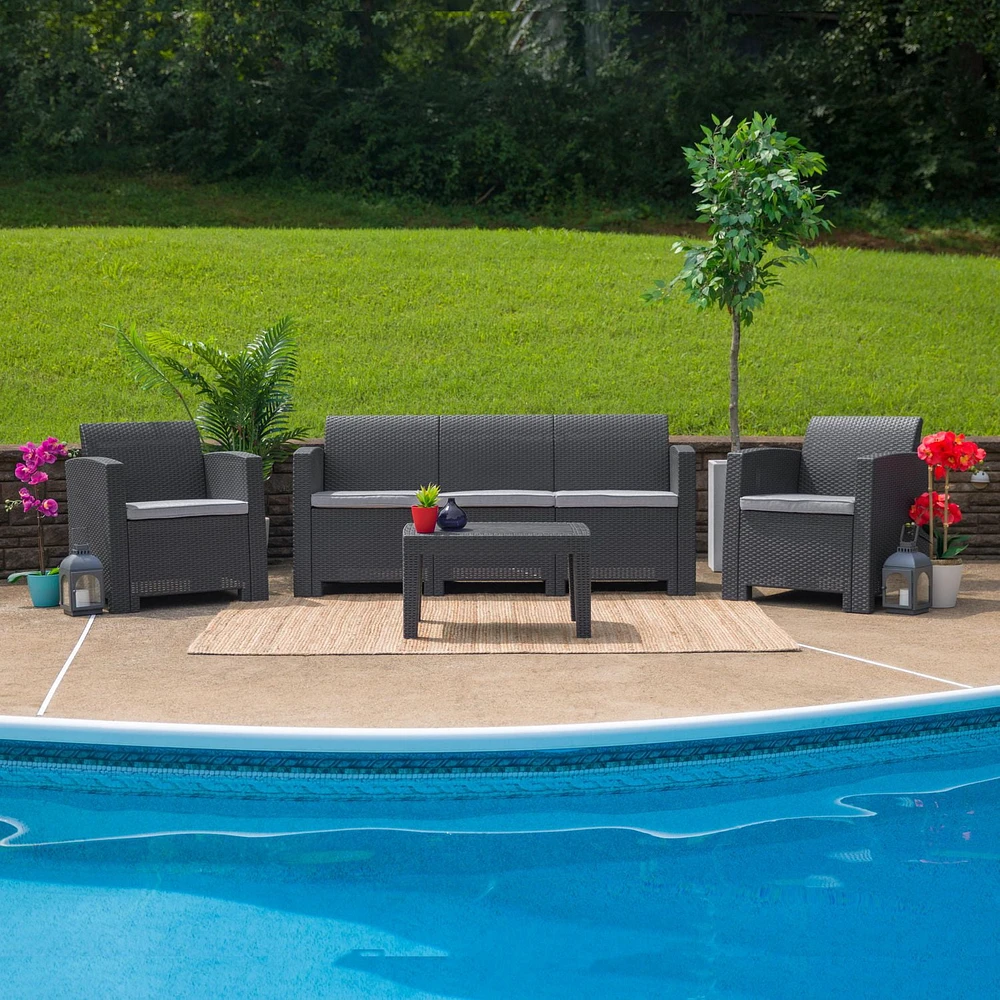 Light Gray Faux Rattan Coffee Table