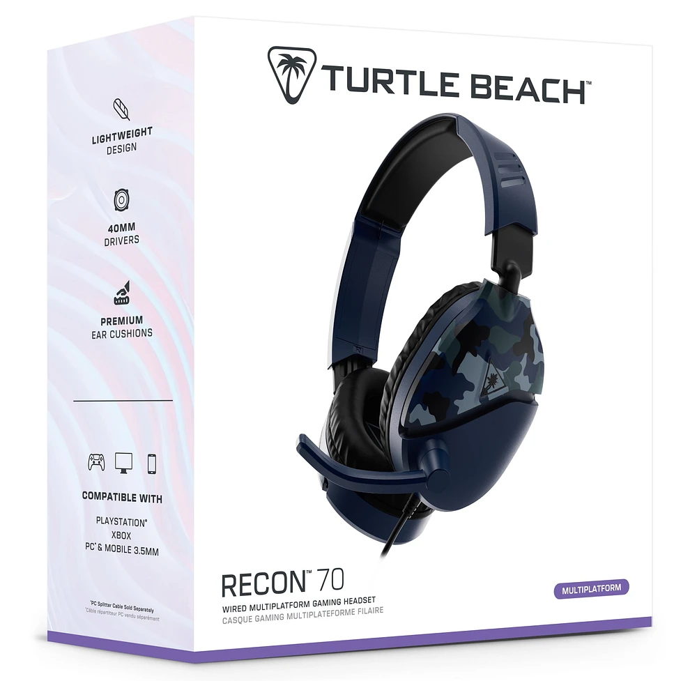 Casque de gaming Turtle Beach® Recon 70 Camo - bleu PS4™ Pro, PS4™ & PS5™ | Xbox One & Xbox Series X|S | Mobile Playstation 4