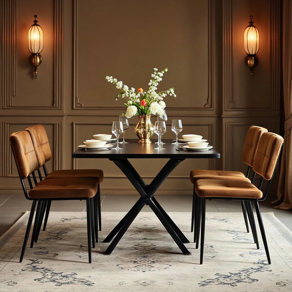 Homy Casa Lot de 4 chaises de salle à manger sans accoudoirs, avec revêtement en simili-suède, pieds en métal noir