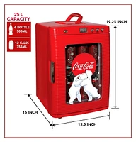 Coca-Cola 25L Mini Fridge, Portable 28 Can Cooler, Display Window for Travel, Home, Office- Red
