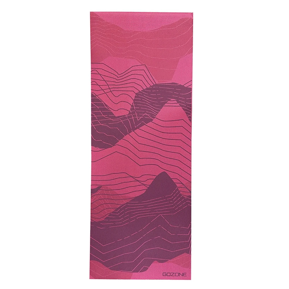 Tapis de yoga imprimé de 5 mm GoZone avec bouteille d’eau de couleur unie – Combinaison vagues - rouge bordeaux