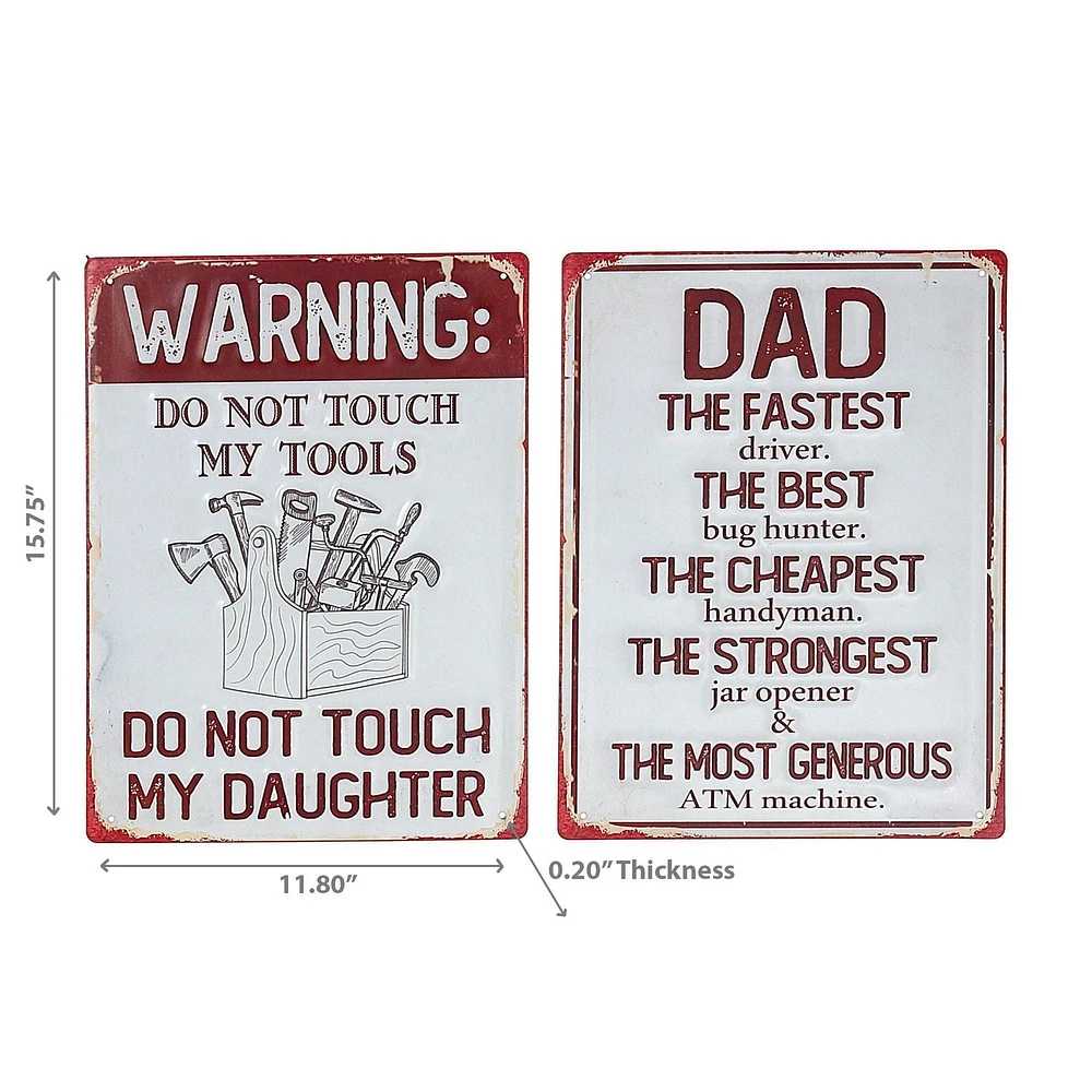 IH Casa Decor Embossed Metal Sign Dad/Warning Asstd - Set of 2