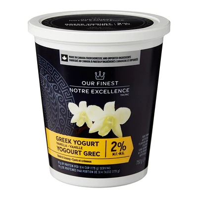 Our FinestTM 2% M.F. Vanilla Greek Yogurt, 750 g