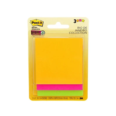 Post-it® Super Sticky Notes, Rio de Janeiro Collection, 3 in x 3 in (7.6 cm x 7.6 cm)