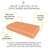 BreathableBaby Drap-housse en percale de coton, pour matelas de lit de bébé et de tout-petit de 52 po x 28 po/132 x 71 cm (paquet de 2)