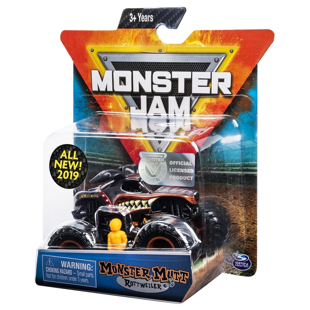 Monster Jam, Official Monster Mutt Rottweiller Monster Truck, Die-Cast Vehicle, Ruff Crowd Series, 1:64 Scale