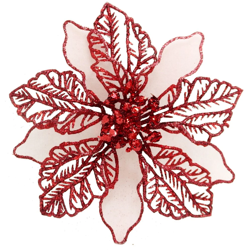 Attache en forme de Poinsettia Holiday Times en filigrane de couleur rouge foncé