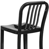 Tabouret de bar en métal noir de 30 pouces de hauteur pour l'intérieur et l'extérieur avec dossier à traverses verticales