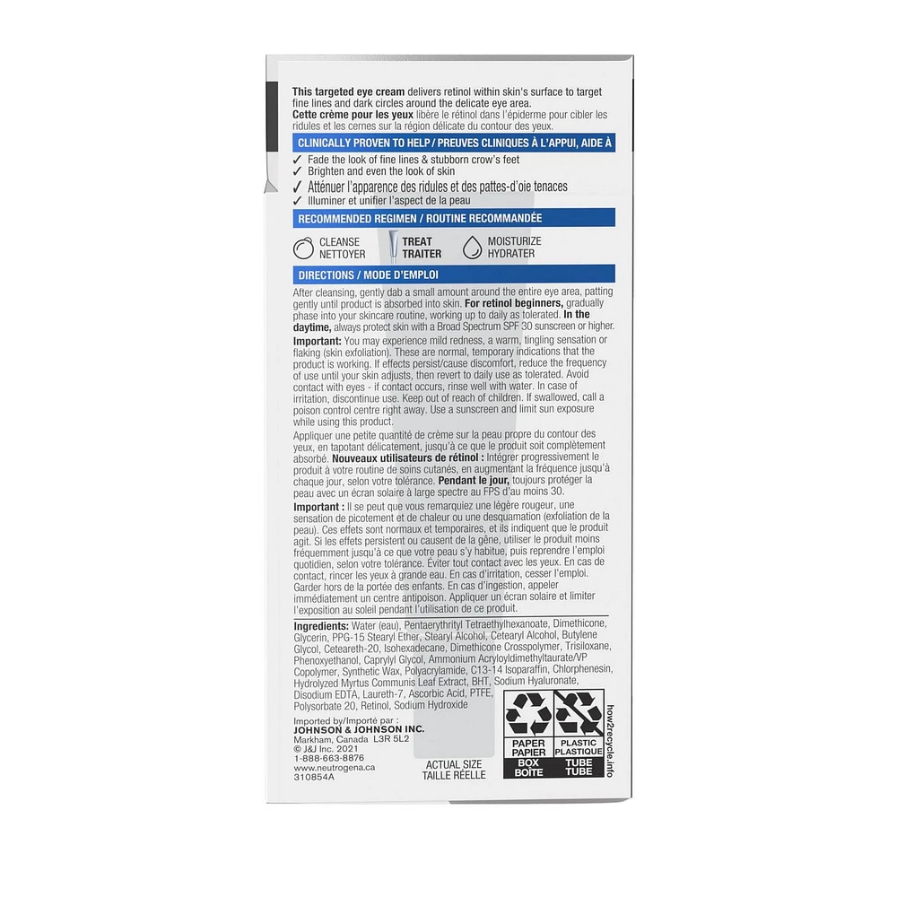 Crème régénératrice NEUTROGENA® Correcteur de rides express, Hydratant Visage et yeux avec rétinol - Sérum avec acide hyaluronique - 14 ml 14 ml