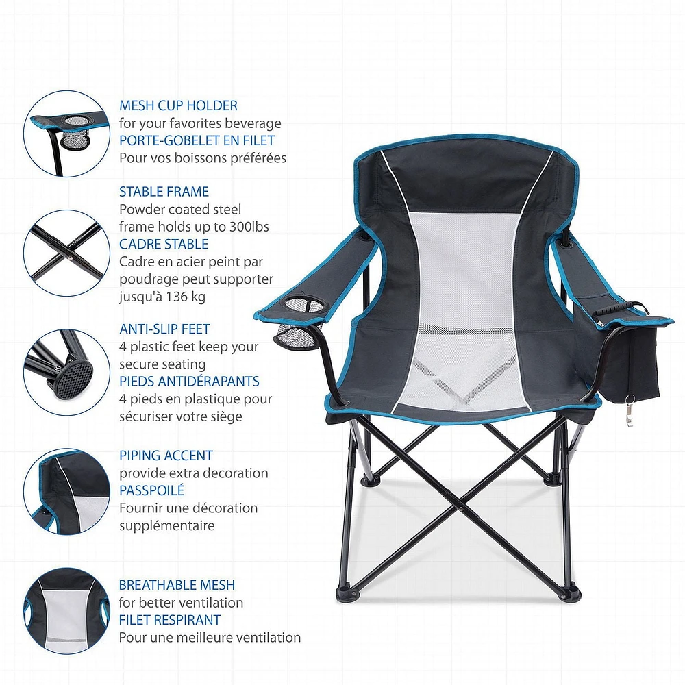 Ozark Trail Chaise surdimensionnée avec filet et glacière intégrée, capacité maximale : 1 personne, couleur : gris, matière : polyester