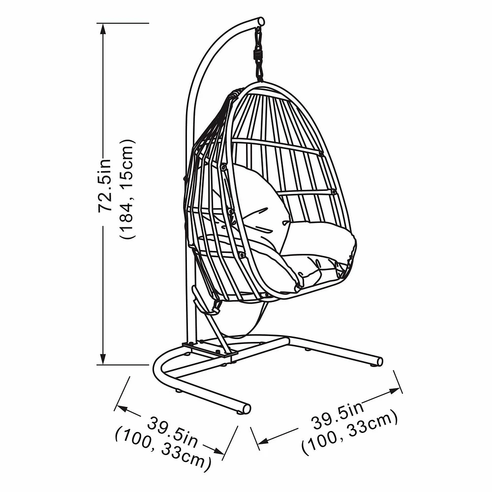Chaise ovoïde suspendue avec support pour patio Mainstays Osier tissé à la main et corde