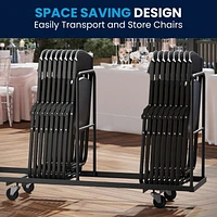 6 Pk. HERCULES Series 500 lb. Capacity Heavy Duty Black Plastic Folding Chair with Built-in Ganging Brackets
