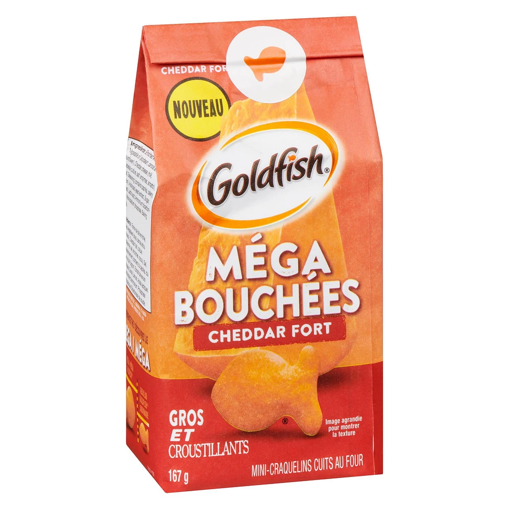 Goldfish® Mega Bites Sharp Cheddar Crackers 167 g Bag, Goldfish Crackers 167 g