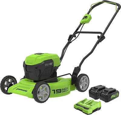 Greenworks 48V 19" Cordless Lawn Mower, (2)24V 4Ah Batteries & Charger Included