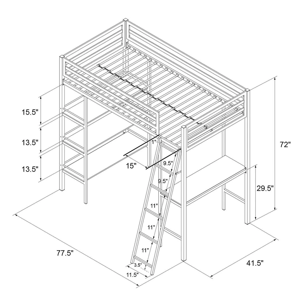 Lit mezzanine en métal Little Seeds Nova avec tablettes