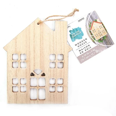 On the Surface Maison en bois avec bords pailletés argentés, décoration à accrocher ou étiquette-cadeau avec ficelle en jute pour accrocher
