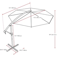 Parasol de terrasse inclinable en porte-à-faux CorLiving de 9,5 pieds avec cadre en acier, 8 bras de support et poids de base inclus