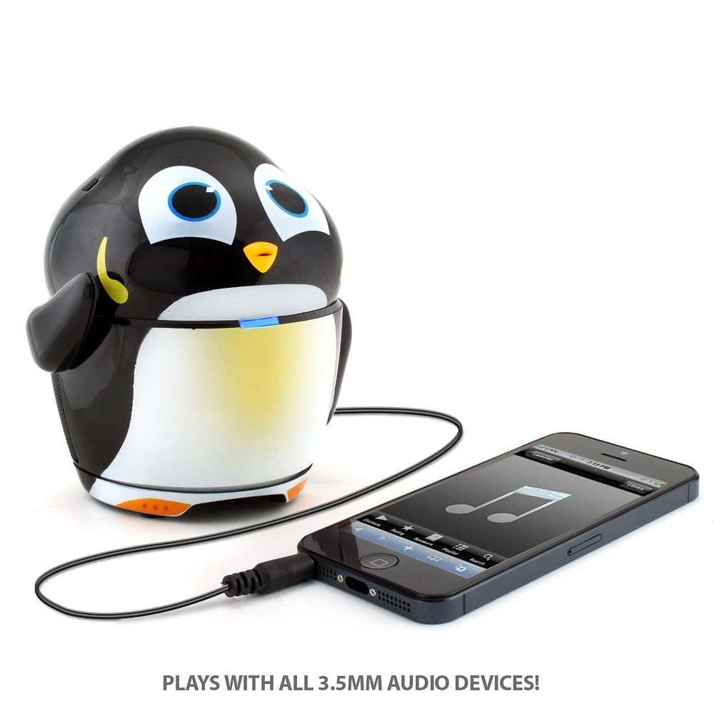 Cute Animal Rechargeable Portable Speaker with Passive Subwoofer (Groove Pal Penguin) Speaker for Kids by GOgroove - Stereo Drivers, Retractable 3.5mm