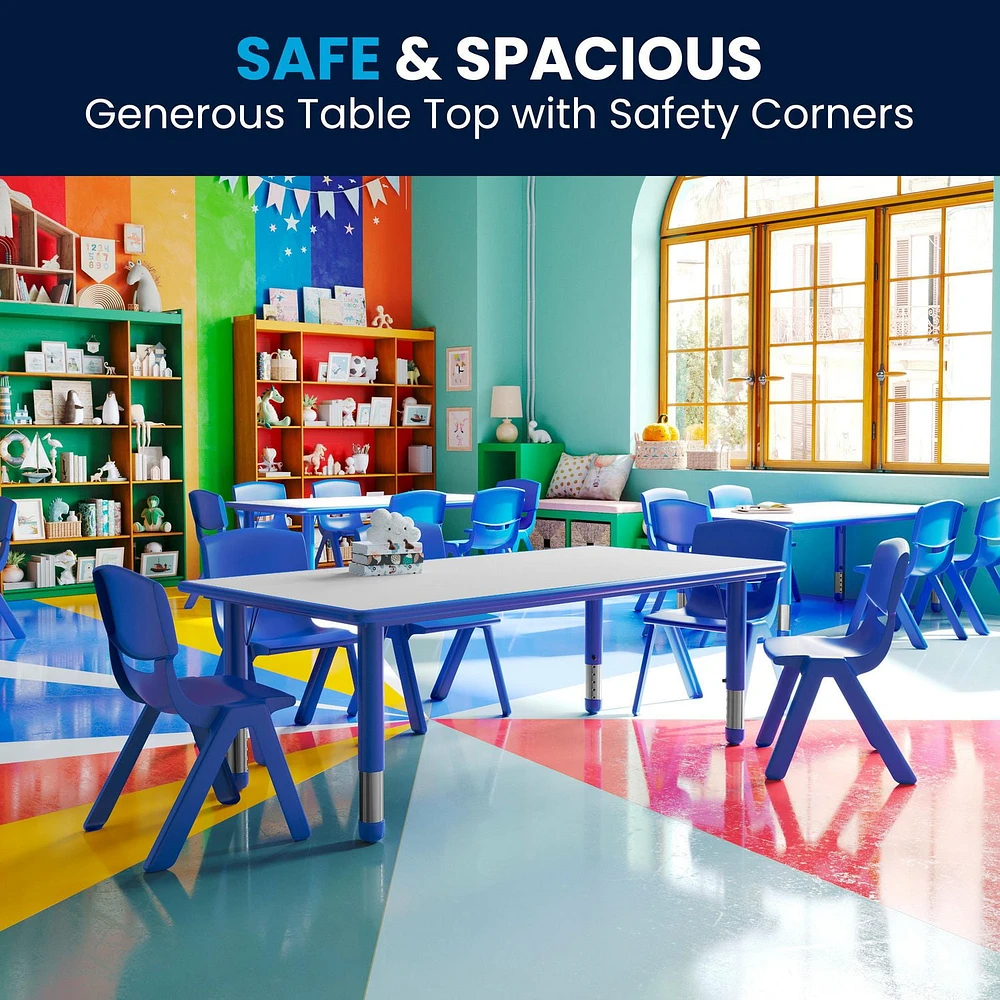 23.625''W x 47.25''L Rectangular Blue Plastic Height Adjustable Activity Table with Grey Top