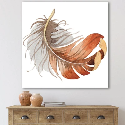 Designart Plume d'Oiseau Ethnique Orange Art mural sur toile