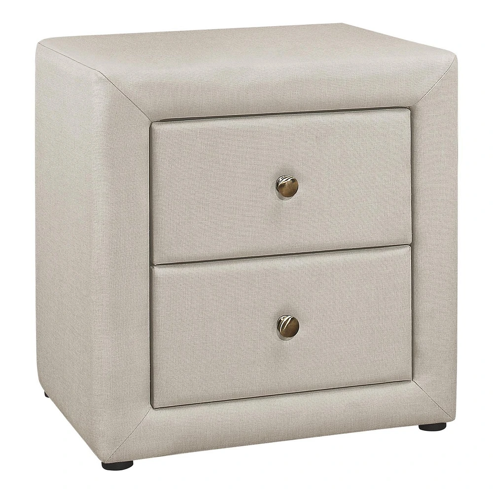 Monarch Specialties Bedroom Accent, Nightstand, End, Side, Lamp, Storage Drawer, Bedroom, Upholstered, Linen Look, Beige, Transitional