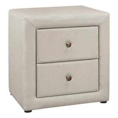 Monarch Specialties Bedroom Accent, Nightstand, End, Side, Lamp, Storage Drawer, Bedroom, Upholstered, Linen Look, Beige, Transitional
