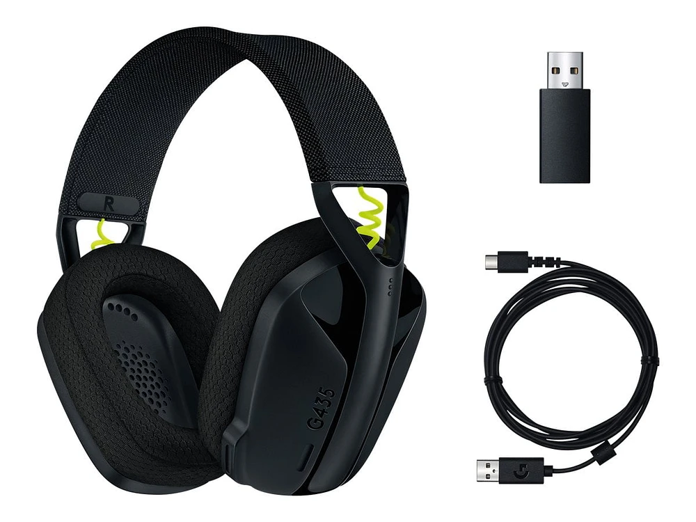 Logitech G435 LIGHTSPEED et Bluetooth Sans Fil Casque Gaming - Casque léger circum-auriculaire, micro intégré, batterie de 18h, compatible avec Dolby Atmos, PC, PS4, PS5, Mobile Casque de jeu sans fil G435 LIGHTSPEED