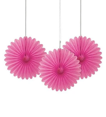 Éventails en papier de soie rose vif de 6 po, 3 ct Diamètre : 6"