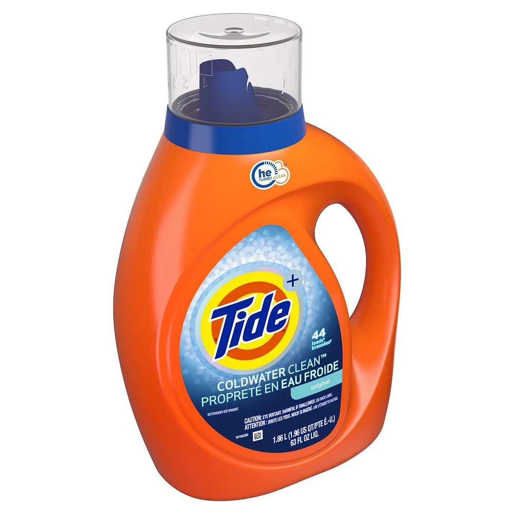 Détergent à lessive liquide Tide HE Turbo Clean en eau froide, parfum clean and fresh, 44 brassées, 1,8 L (63 oz liq.)
