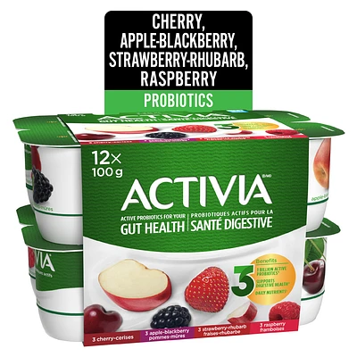Activia Yogourt Probiotique, 3x framboise, 3x pomme, 3x mûre, 3x fraise 12 x 100g