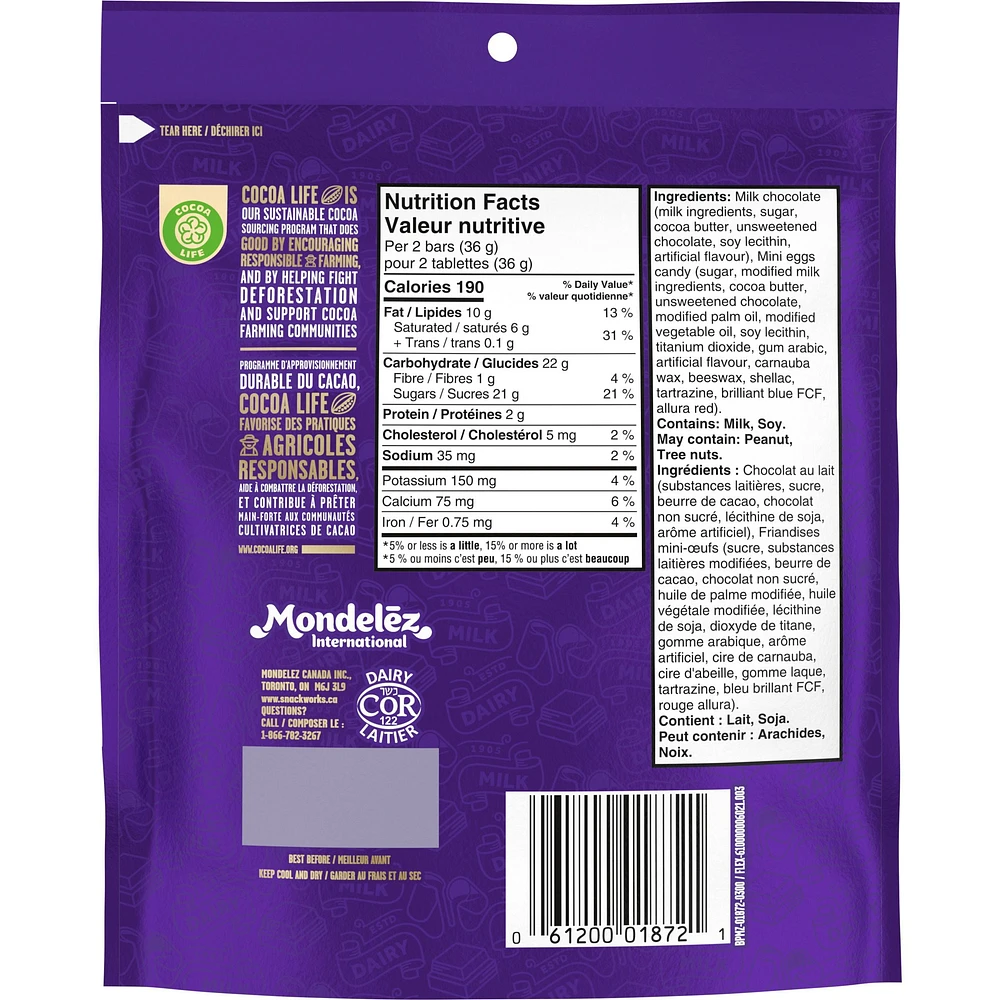 CADBURY DAIRY MILK Mini Eggs Mini Bars, Milk Chocolate with CADBURY Mini Eggs, Bag of 8 x 18 g Mini Bars, 144 g, CADBURY DAIRY MILK MINI EGGS MINI BARS 144G 8