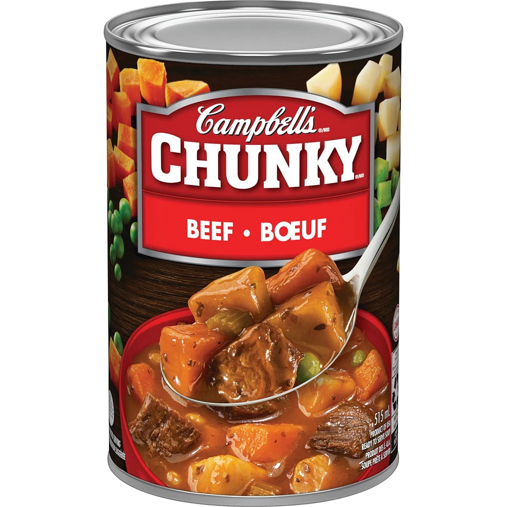 Soupe au bœuf prête à servir ChunkyMD de Campbell’sMD, longue conservation Prête à déguster 515 mL