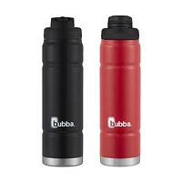 bubba Trailblazer Stainless Steel Water Bottles with Two Extra Interchangeable Lids, 24 oz, 2 Count, 709 mL