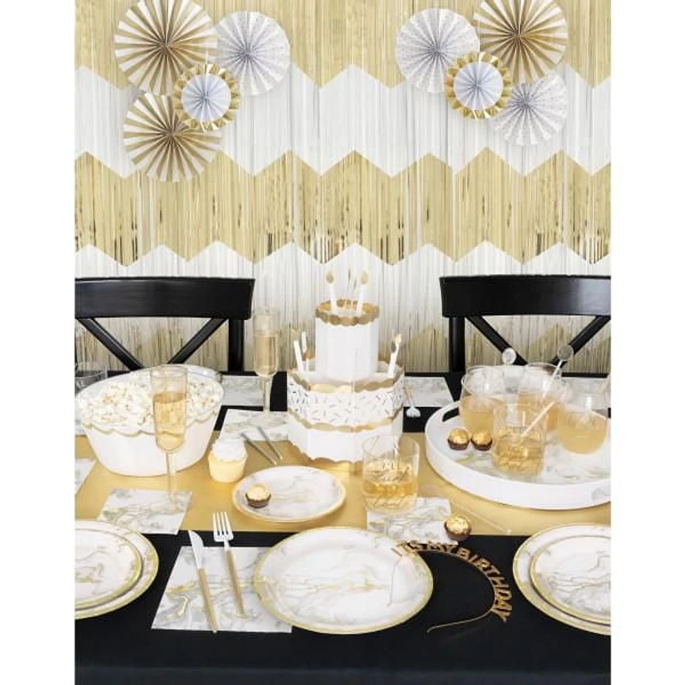 Gold and White Scalloped Foil Fringe Door Curtain, Measures 3.25 ft x 6.5 ft