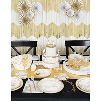 Gold and White Scalloped Foil Fringe Door Curtain, Measures 3.25 ft x 6.5 ft