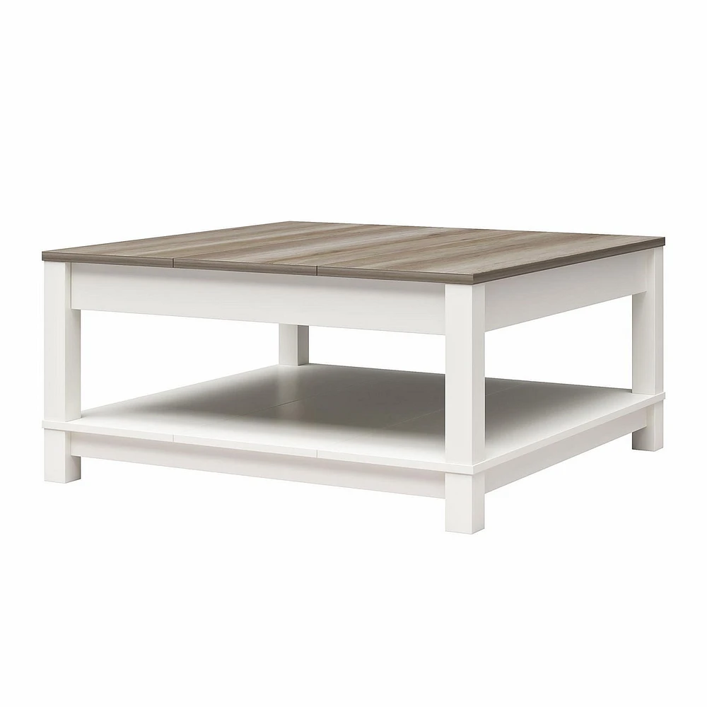 Ameriwood Home Chapel Hill Rustic Farmhouse Coffee Table, White with Brown Oak Top