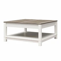 Ameriwood Home Chapel Hill Rustic Farmhouse Coffee Table, White with Brown Oak Top
